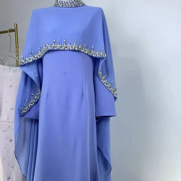 Celestial Rhinestone Abaya with Matching Cape | Luxury 2-Piece Evening Abaya Dress (AA251)