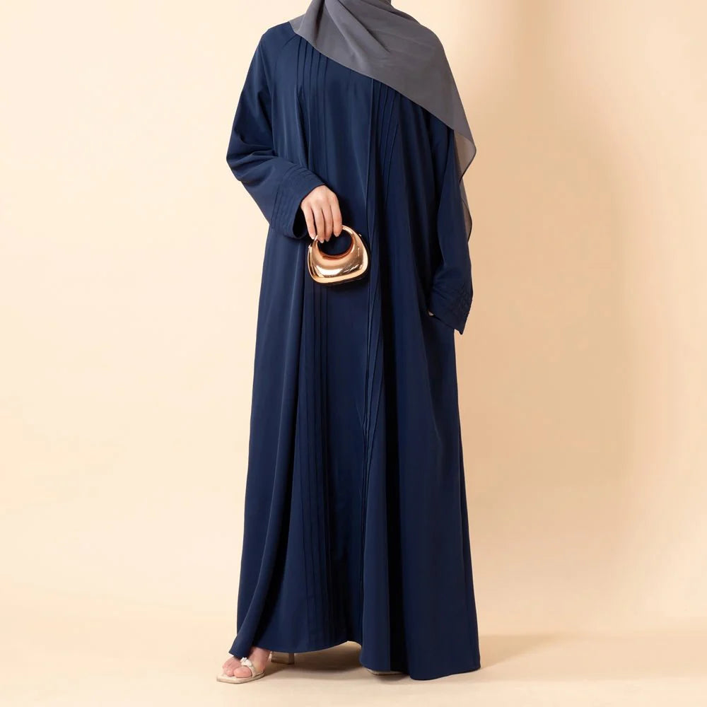 Elegant Pleated Georgette Maxi Dress Abaya | Long Sleeve Modest Dress with Hidden Pockets (AA254)