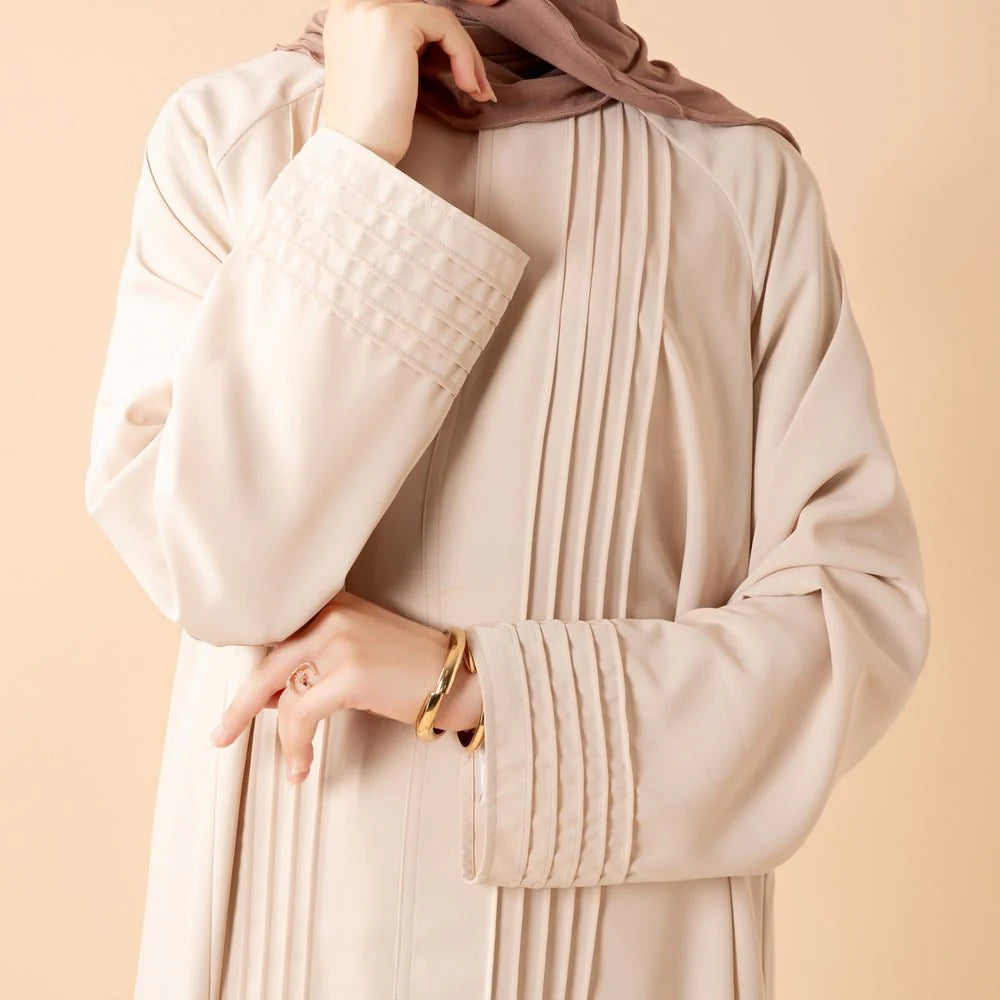 Elegant Pleated Georgette Maxi Dress Abaya | Long Sleeve Modest Dress with Hidden Pockets (AA254)