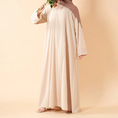 Elegant Pleated Georgette Maxi Dress Abaya | Long Sleeve Modest Dress with Hidden Pockets (AA254)