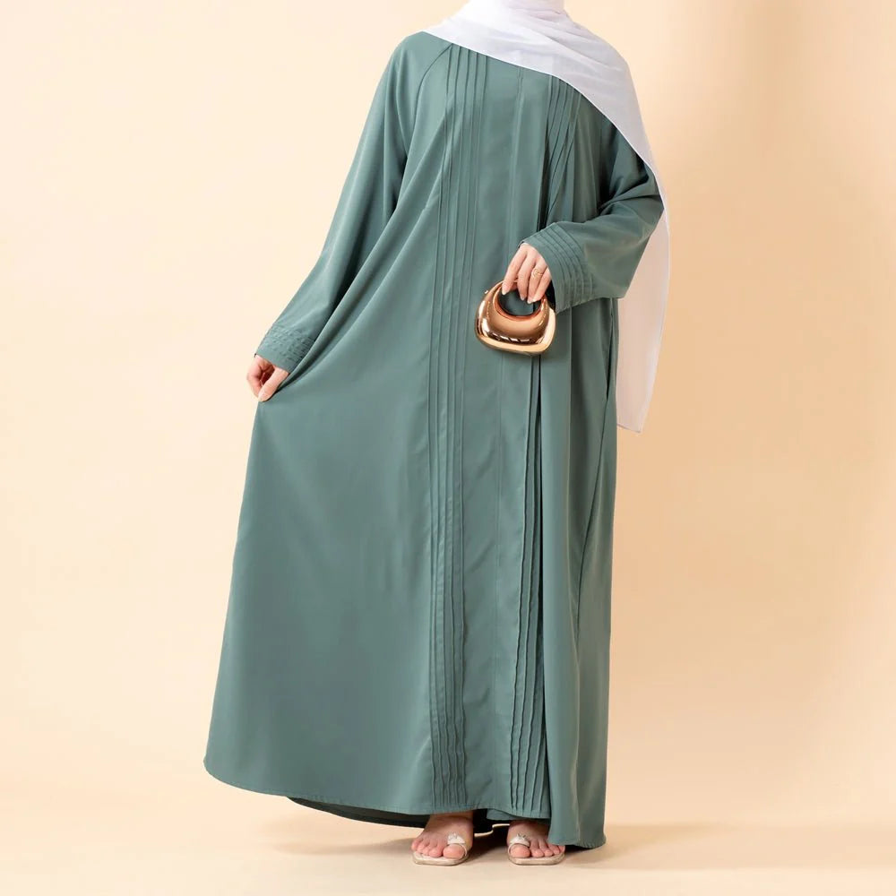 Elegant Pleated Georgette Maxi Dress Abaya | Long Sleeve Modest Dress with Hidden Pockets (AA254)