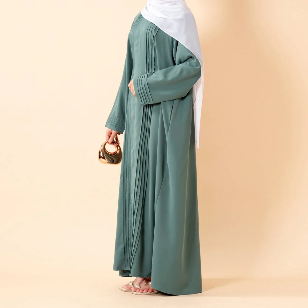Elegant Pleated Georgette Maxi Dress Abaya | Long Sleeve Modest Dress with Hidden Pockets (AA254)
