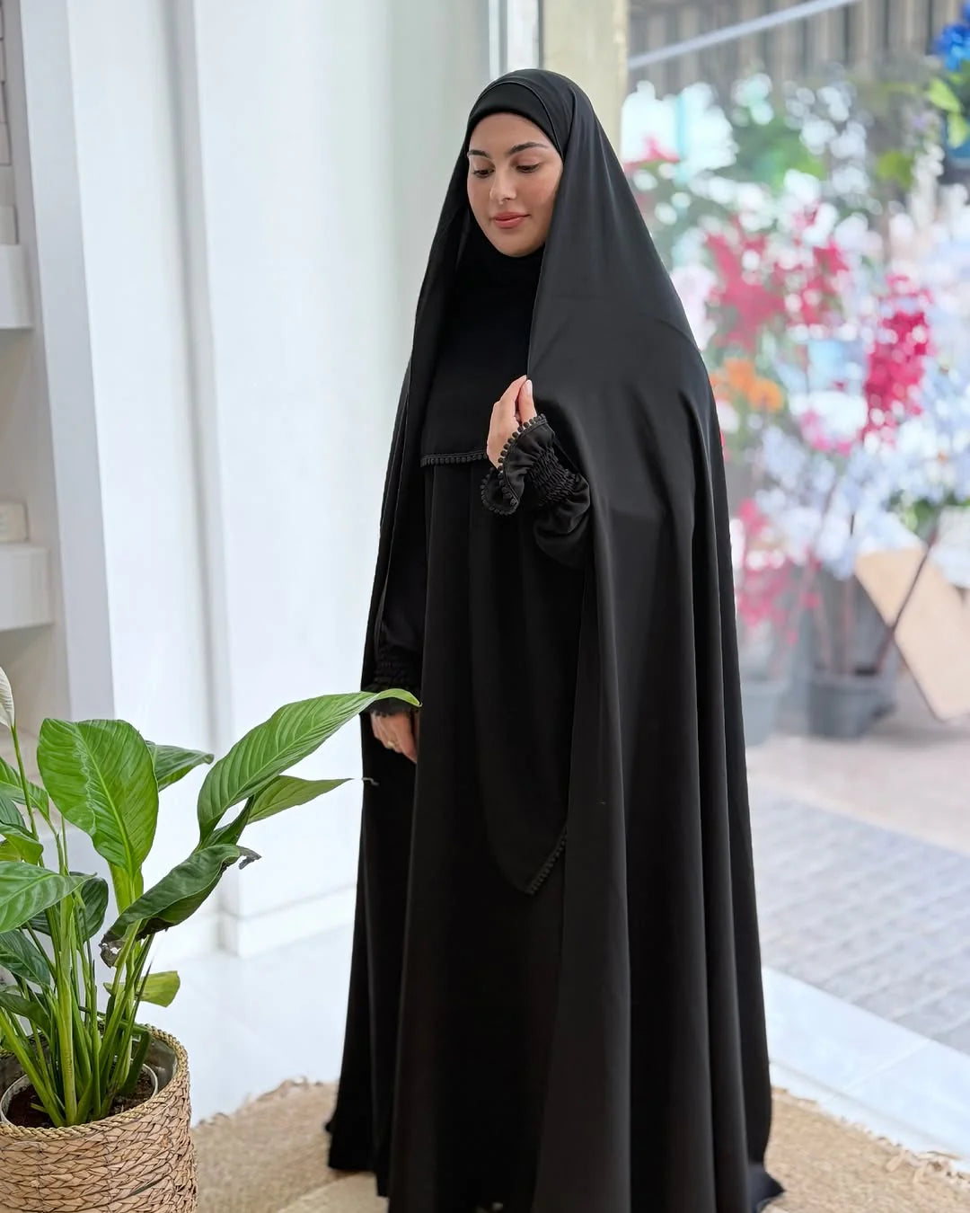 Irani Rida (Without Sleeves) - Firdaus Matte Finish Pure Black Fabric