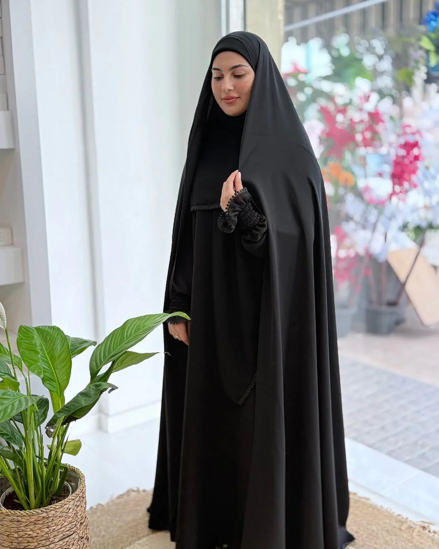 Irani Rida (Without Sleeves) - Firdaus Matte Finish Pure Black Fabric