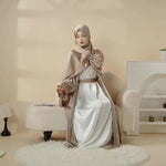 Load image into Gallery viewer, Poet Sleeve Satin Open Abaya With Matching Belt and Hijab (ABA009)
