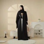 Load image into Gallery viewer, Poet Sleeve Satin Open Abaya With Matching Belt and Hijab (ABA009)

