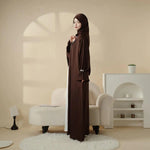 Load image into Gallery viewer, Poet Sleeve Satin Open Abaya With Matching Belt and Hijab (ABA009)

