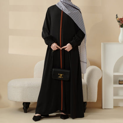 Modest Pullover Abaya with Palestinian Embroidery, Elegant Ruffled Cuff Maxi Dress (AA141)