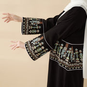 Floral Embroidered Crepe Open Abaya (ABA128)