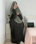 Load image into Gallery viewer, Olive Shade Abaya &amp; Khimar Set
