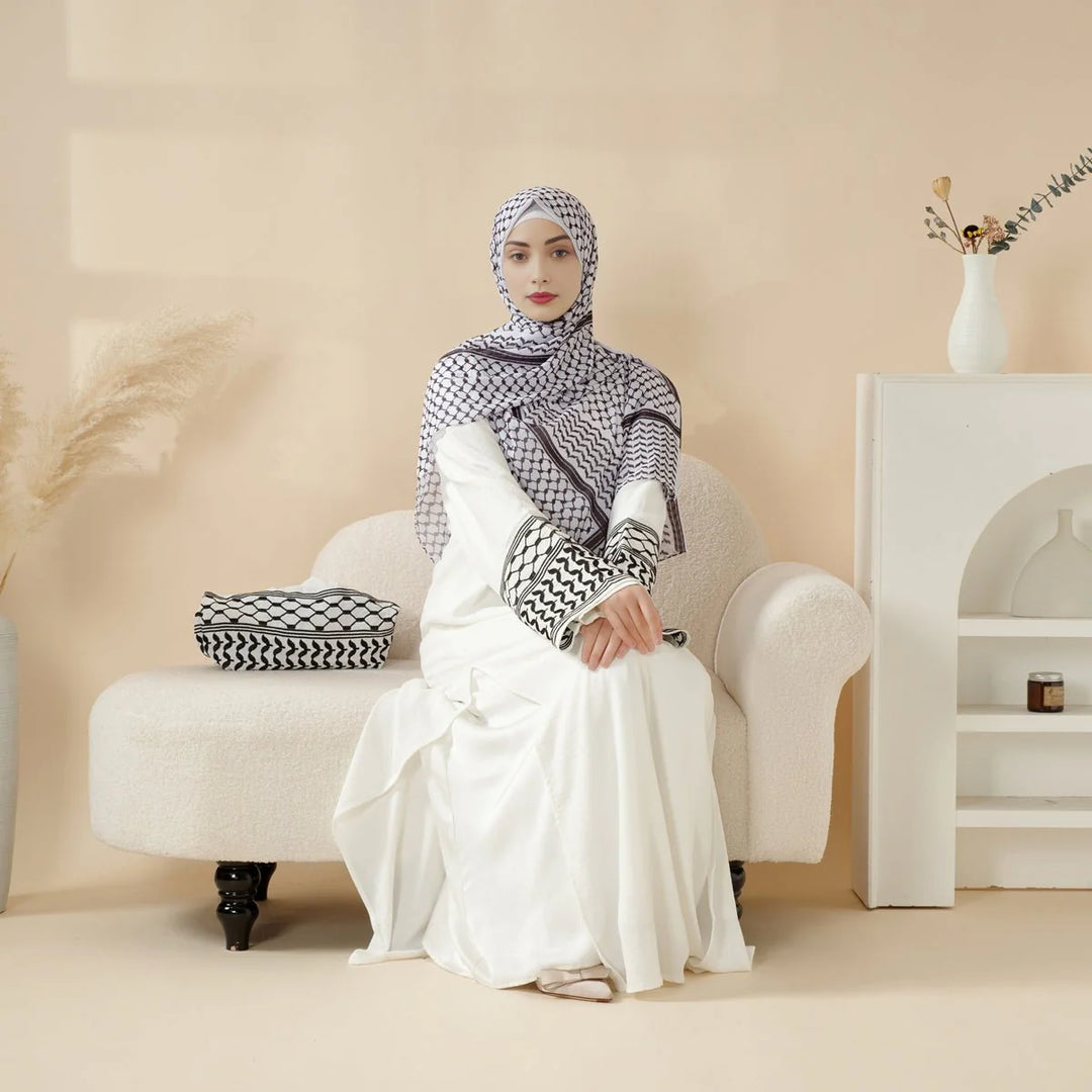 Palestinian Keffiyeh-Inspired Abaya with Matching Crossbody Bag (AB131)