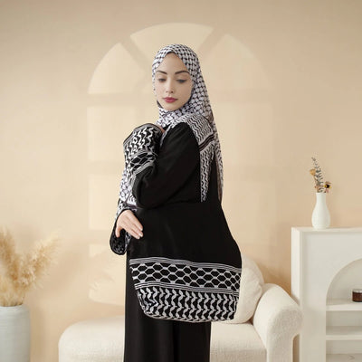 Palestinian Keffiyeh-Inspired Abaya with Matching Crossbody Bag (AB131)