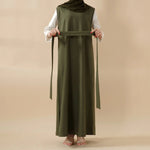 Load image into Gallery viewer, Olive Branch Embroidered Linen Abaya Set With Matching Belt &amp; Hijab (ABA037)
