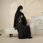 Load image into Gallery viewer, Olive Branch Embroidered Linen Abaya Set With Matching Belt &amp; Hijab (ABA037)
