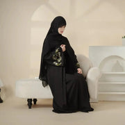 Olive Branch Embroidered Linen Abaya Set With Matching Belt & Hijab (ABA037)