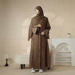 Load image into Gallery viewer, Olive Branch Embroidered Linen Abaya Set With Matching Belt &amp; Hijab (ABA037)
